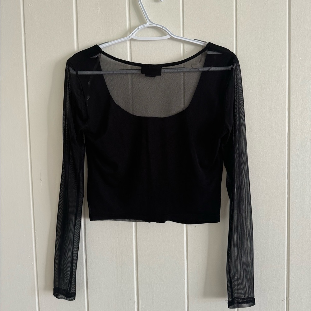 Just Polly Mesh Long Sleeve Cropped Top